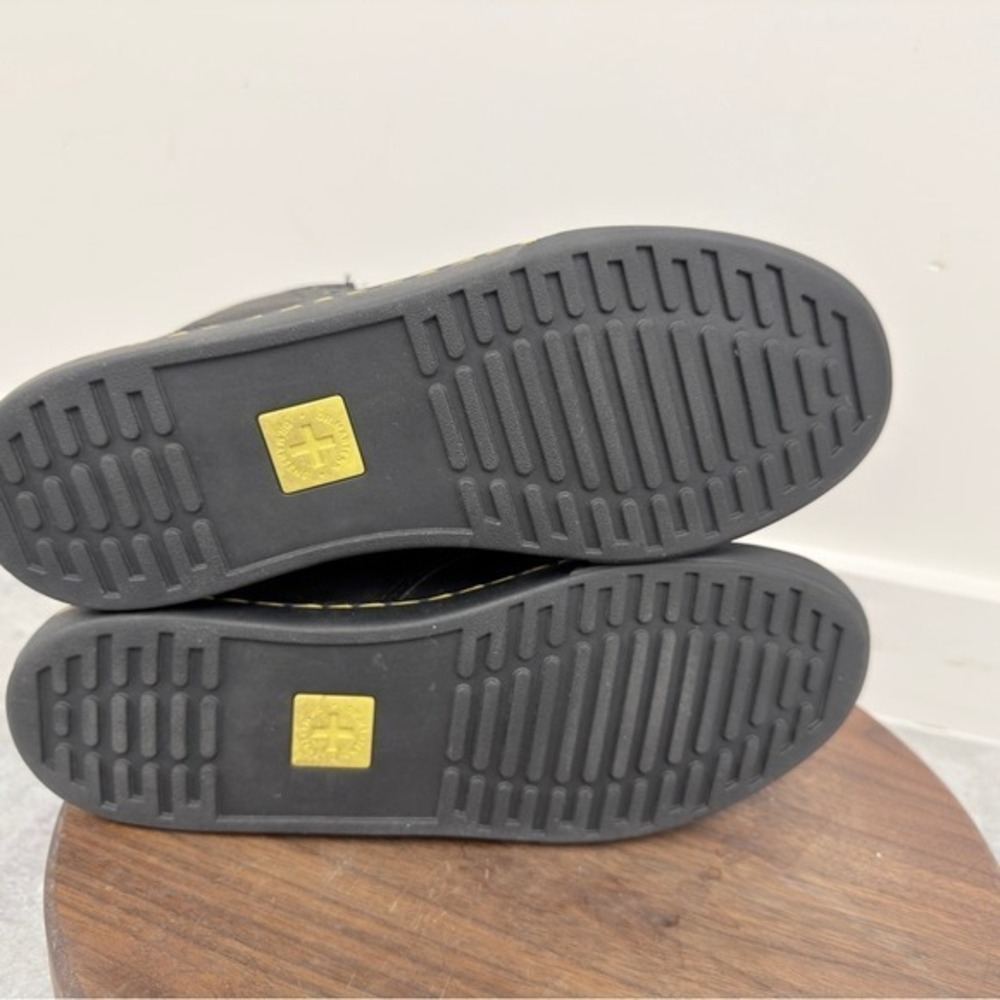Dr. Martens Sheridans / Black High-Top Lace Sneakers with Yellow Stitching - Picture 3 of 16